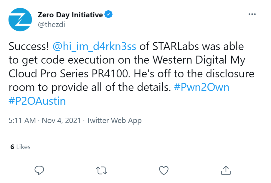 Pwn2Own Austin 2021 — WD PR4100 NAS