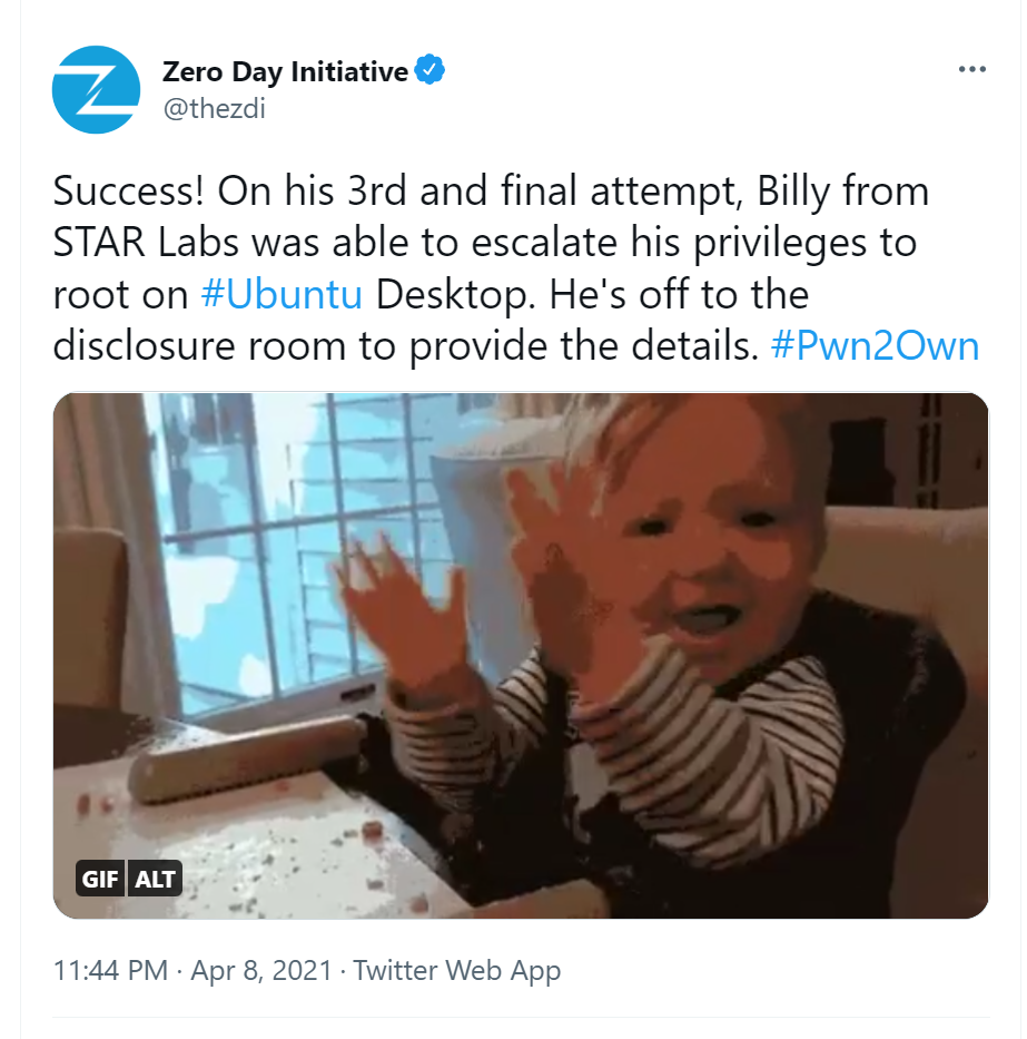Pwn2Own Vancouver 2021 — Ubuntu LPE result