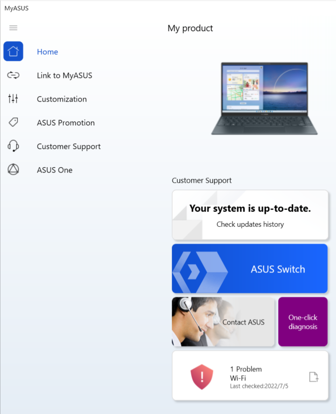 Figure 1 : MyAsus Application Default page