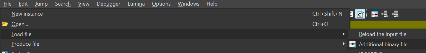 Additional binary file menu