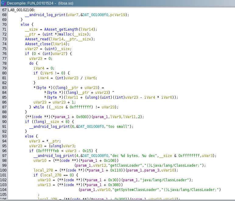libsa nativeInit XOR loop decompiled in Ghidra